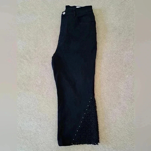 ❤️ Lafei-nier Black Capri  Pants with Lace Detail Vintage 90s Y2K - Picture 5 of 11